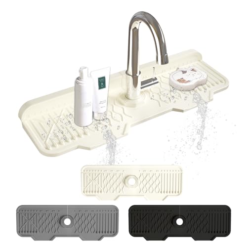 Image of Silicone Sink Mat Splash Guard-17 inch x 6'' Sink Splash Guard,Kitchen Sink Accessories fit for Countertop, Bathroom,Farmhouse,RV by EBIGIC (Off-white)