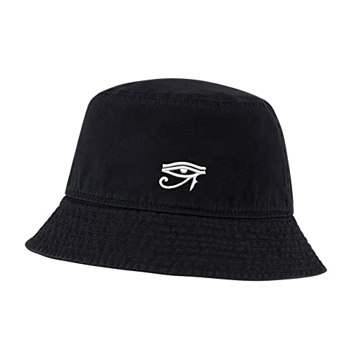 L8502-LXYB Men's Bucket Hat Eyes of Horus Embroidered Cotton Washed Unisex Casual Fisherman Hat (Black,7 5/8)