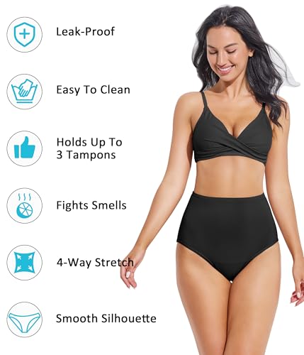 Beautikini Period Swimwear High Waisted Swim Bottoms Menstrual Leakproof Bikini Short for Teens, Girls, Women3
