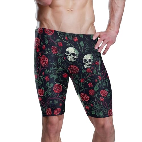 Sugar Skull Skeleton Gothic Flowers Mens Swim Jammers Swimsuit XL B0400674