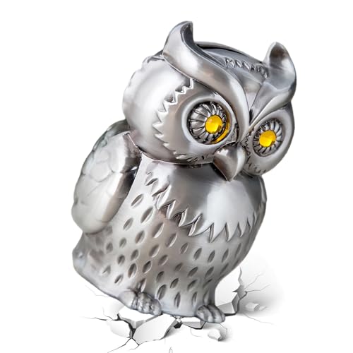Metal Owl Shape Money Jar, Sturdy Coin Saving Container, Decorative Change Holder, Rustic Iron Coin Bank with Secure Lid, Owl Desk, Financial Management Accessory Daily Savings 4.41x3.03x2.95 Inch