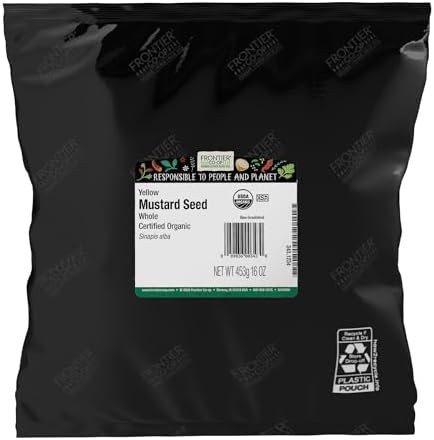 Frontier Co-op Organic Whole Yellow Mustard Seeds, Kosher, Bulk Spice - Seasoning Jar Refill, Restaurant Supply | 16 Ounce (Pack of 1)