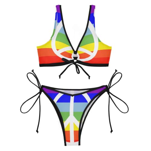 Bikini de cuerda triangular con diseño de bandera de ritmo ajustable para playa 4
