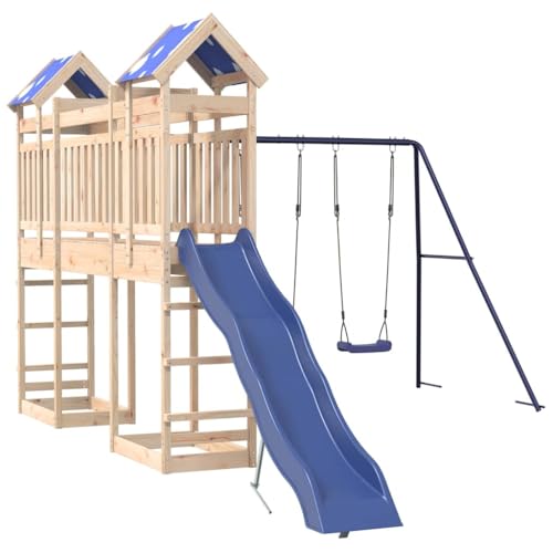 vidaXL Play Tower, Climbing Frame with Bridge Slide Swings, Children's Climbing Tower Play Accessories for Garden, Wooden Playground Playhouse, Solid Pine Wood