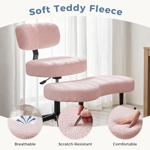 Image of DUMOS Ergonomic ADHD Meditation Office Desk Chair with Adjustable Backrest, Cross Legged Chair Height Adjustable with 360 Swivel Footstool, Yoga Stool for Home Office, Teddy Fabric Pink