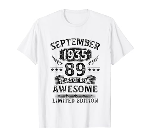 Regalo 89 Años Cumpleaños Hombre Mujer Septiembre 1935 Camiseta