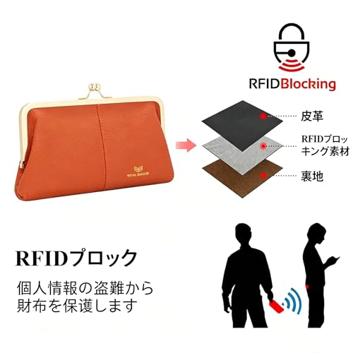 Image of Royal Bagger RFID Kiss Lock Wallet, Solid Color Multi-card Slots Card Holder, Genuine Cow Leather Clutch Purses for Women 1468 (Red)