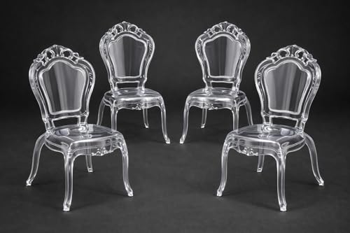 Biscottini Juego de 4 sillas de policarbonato transparente – Silla de cocina o salón 53 x 50 x 97,5 cm – Sillones barrocos de comedor dormitorio – Sillón de plástico de exterior moderno para