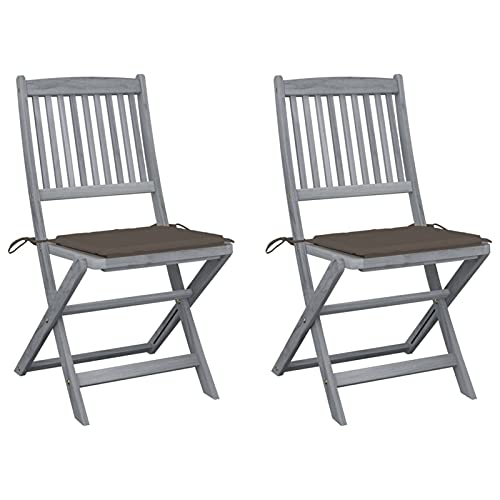 Brokky Sillas de jardín Plegables 2 uds Cojines Silla Plegable Camping sillas Jardin Exterior sillas Plegables Jardin Madera Maciza Acacia / 3064544