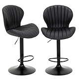 COLAMY Barhocker 2er Set, Barstuhl Höhenverstellbar mit Rückenlehne, 360° Drehbarer Barstuhl mit Lehne, PU-Kunstleder Barstühle mit Fußstütze Geeignet für Küche, Bar, Esszimmer, Büro, Schwarz
