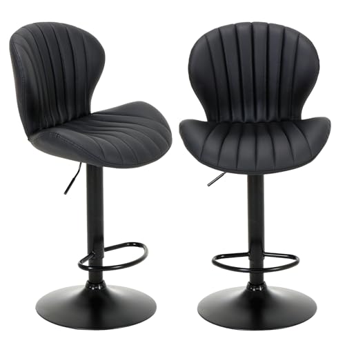 COLAMY Barhocker 2er Set, Barstuhl Höhenverstellbar mit Rückenlehne, 360° Drehbarer Barstuhl mit Lehne, PU-Kunstleder Barstühle mit Fußstütze Geeignet für Küche, Bar, Esszimmer, Büro, Schwarz