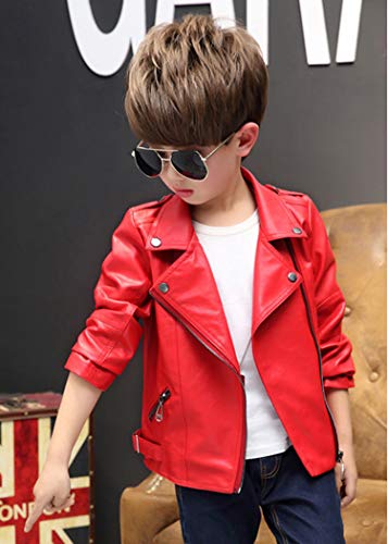 Boys Girls Fashion Trendy Jacket PU Faux Leather Outwear Zipper Short Motor Coat3