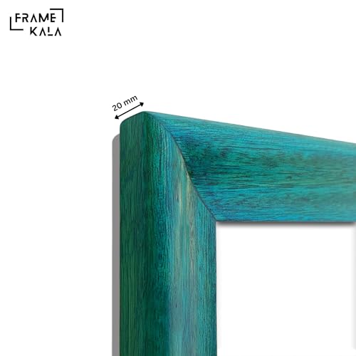 Image of Handcrafted Blue Color Vintage Wooden Photo Frame for Artworks, Pictures, Photos, Wall Frame, Home, and Office Decor - 12x18-inch Display, (Blue Wave, 12 x 18 inch Photo Size)