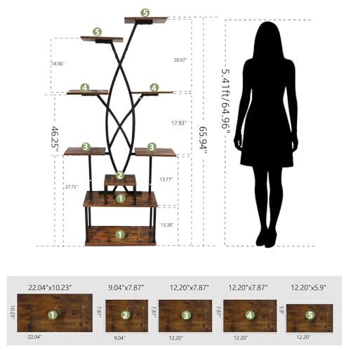 Image of Plant Stand Indoor with Grow Lights - 9 Tiered 66 inch Tall Metal Plant Shelf, Curved Plant Stand with Adjustable Feets for Multiple Plants, Corner Flower Shelf for Living Room, Patio