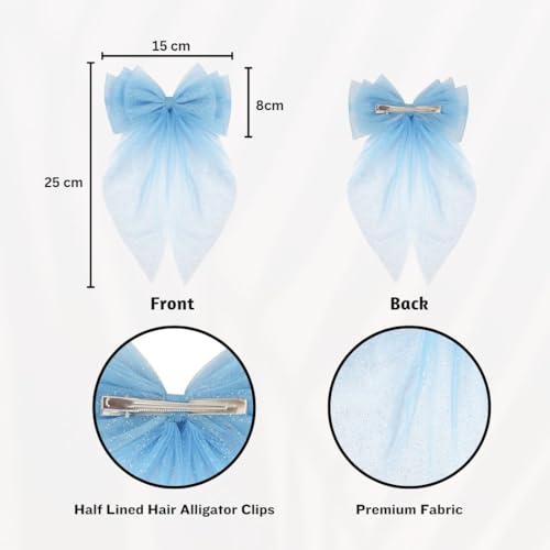 Image of Radhu & Kabby Hair Bows for Women /Girls | Hand made Netbows | Net Tail Hairbow | Fancy & Stylish Hair Accessories | Anti-Hair Fall Hairclips | Blue, Brown, Pink | Pack of 3