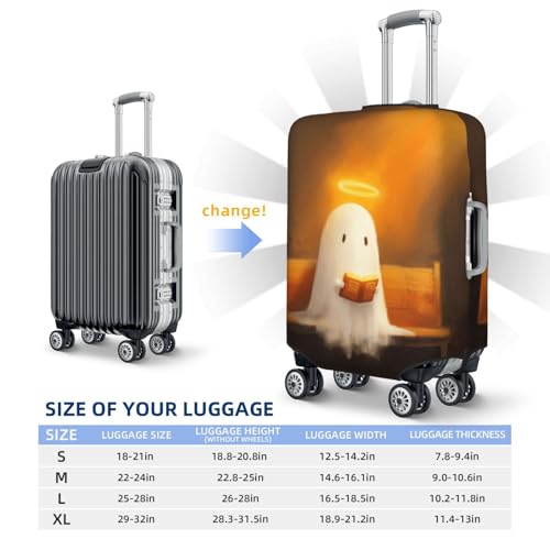 Cute White Ghost With A Glowing Halo Elastic Travel Luggage Covers Dustproof Scratch-Resistant Suitcase Protector Fit 22-24 Inch4