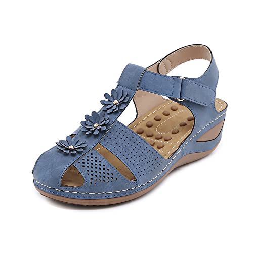 Ruiatoo Wedge Sandals for Women Closed Toe Comfortable with Massage Function Outdoor Platform Sandals