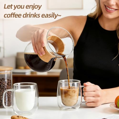 Image of Double Wall Glass Cups, 240 Ml, Insulated Tea & Coffee Cups, Hot & Cold Drinks, Coffee, Tea, Milk, Cappuccino, Juice, Microwave Safe, Stylish Espresso Chocolate Beverage, Pack of 2