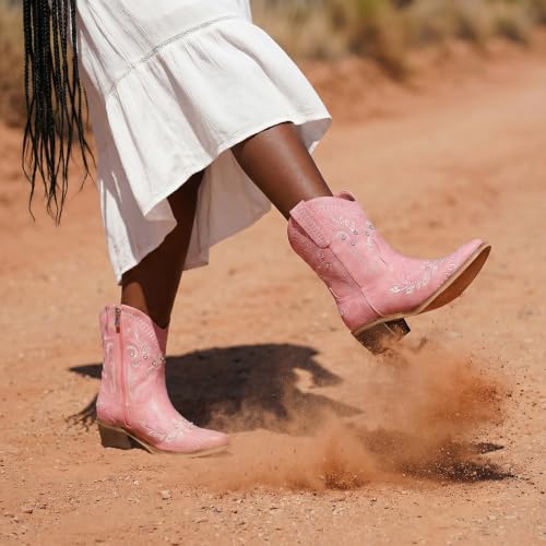 Image of Women's Western Ankle Booties Pointed Toe Cowgirl Boots with Fringe Tassels or Sparkly Rhinestone Fashion Short Boots for Casual Daily Wear