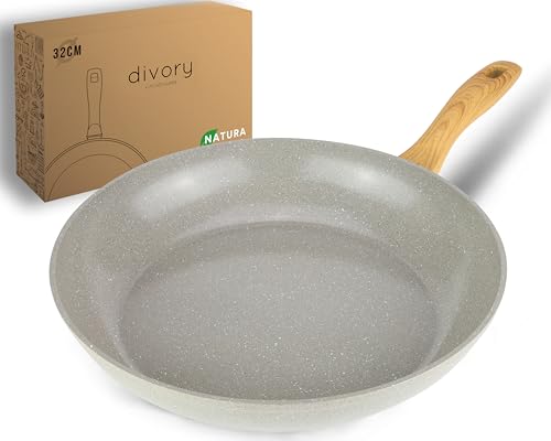 DIVORY Ceramic pan 32cm - with Ceramic Coating, Induction, PFAS & PTFE Free, Large Frying pan, for Egg, Coated - ovenproof & Dishwasher Safe (Natura, 32 cm)