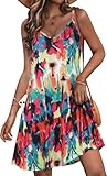 JOELLYUS Womens Summer Dresses Spaghetti Strap Sundress Casual Beach Cover Ups Swing Dress with Pockets (COLRD,L)