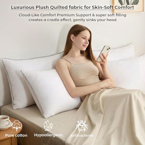 Image of AYKA Ultimate Cotton Bed Pillow Set of 4 | 100% Virgin Microfiber Filling for Neck & Shoulder Support | 17x27 inch Breathable Hotel Quality Pillows | Never Flat, Anti-Bacterial | Supersoft