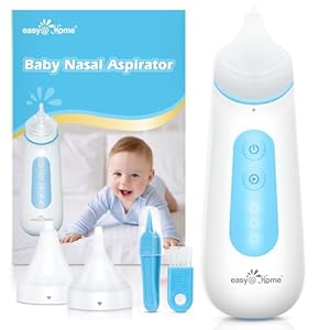 Easy@Home Nasal Aspirator for Baby: USB Rechargeable Electric Nose Suction, Gentle Effective Nose Sucker with 3 Levels of Adjustable Suction LED Night Light ENA102