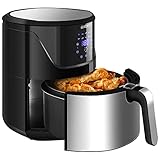 LLIVEKIT Freidora de Aire Caliente 7L, Freidora sin Aceite 1800W, Air Fryer con Pantalla Táctil Digital LED, 10 Programas, Termostato Ajustable y Control de Tiempo, Negro+plata
