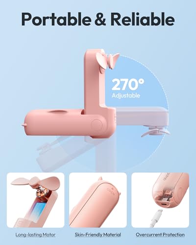 Gaiatop Tragbarer Ventilator Hand Ventilatoren, 3-in-1 Mini Ventilator mit Powerbank [Max. 17H Kühlzeit], USB-wiederaufladbar für Reisen, Konzerte, Make-up, Sommer Geschenke für Frauen Mädchen Rosa