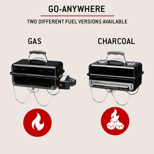 Weber Go-Anywhere Gas BBQ/Portable Grill with Folding Legs, Push Ignition, Durable Enamel, Lightweight & Compact Camping Barbecue for Outdoor Use, 42 x 26 cm Cooking Area, Black