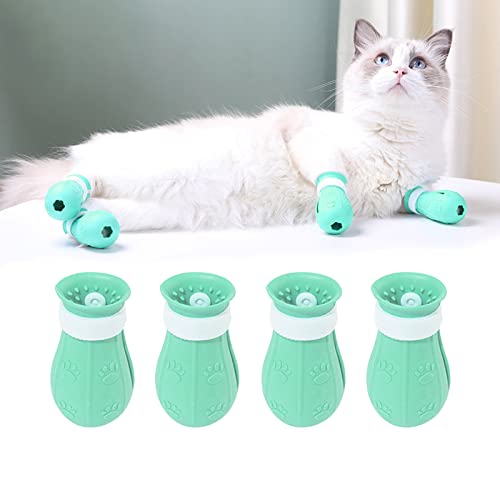 Image of Anti-Scratch Cat Shoes for Cats Only, Adjustable Cat Feet Claw Covers Prickly Anti-Off Shoes, Cat Grooming Supplies Silicone Cat Paw Protector Boots for Bathing Shaving Checking Treatment (Green)