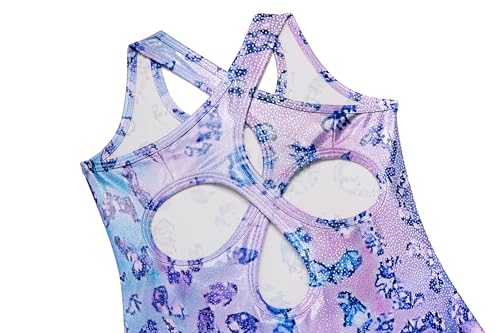 Zaclotre Gymnastics Leotards for Girls Sparkly Hollow Back Dance Unitards Biketards with Shorts Activewear 6-7 Years