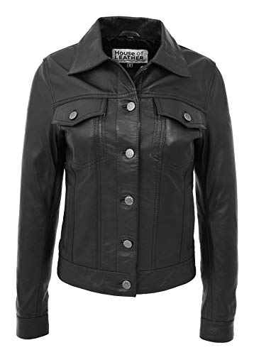 Veste de camionneur en cuir véritable premium Alma style western femme noir