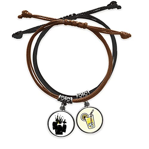 Bracelet Halloween cimetière en cuir tressé main style vintage noir et marron