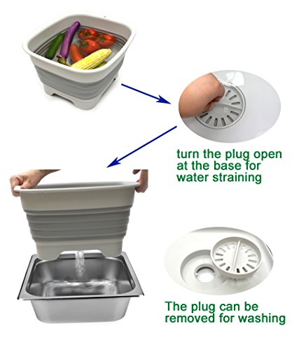 SAMMART 7.5L (2 Gallons) Collapsible Plastic Dishpan With Draining Plug - Portable