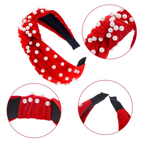 LOVNFC Womens Headbands, 6Pcs Knotted Head Bands No Slip Fashion for women Girls Wide Top Knot Turban Hair Bands Velvet Hair Hoops Hairband (red blue brown)
