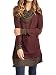 Famulily Women's Cowl Neck Tops Two Tone Color Block Pullovers Elbow Patchs Loose Long Tunic Blouse(XL,Wine)