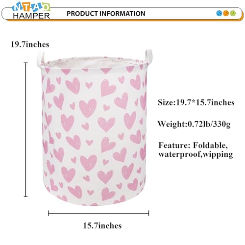 Image of NTAOHAMPER Pink Heart Laundry Hamper, Laundry Basket, Girls Nursery Hamper,Waterproof Storage Bin for Bedroom,Clothes Organizer Basket, Room Decor(Pink Heart)