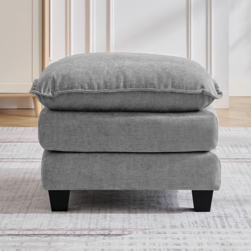Image of 25'' Cloud Ottoman for Couch, Deep Seat Ottomans for Sofa, Modern Removable Upholstered Ottoman Bench for Living Room, Bedroom, Small Apartment, Light Grey