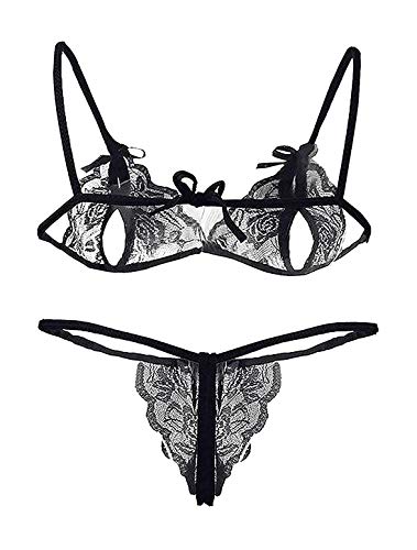 Image of FIMBUL Lingerie for Women Lace Bra and Panty Set 3 Piece Lingerie Sexy Set with Mesh Skirt Honeymoon /First Night /Anniversary Bridal Nightdress