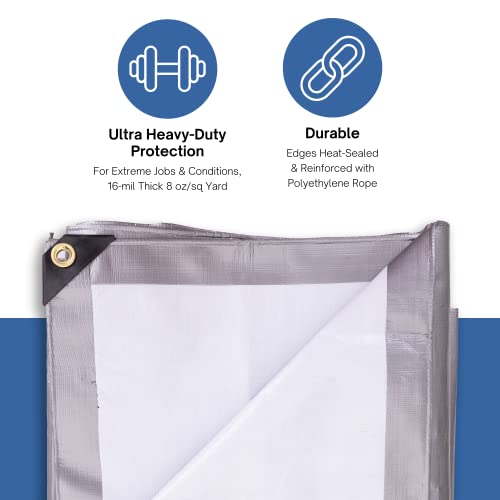 Kotap Tuh-1012 Multi-Use, Waterproof Ultra Heavy-Duty Protection/Coverage Tarp, Superior Weave For Greater Longevity, 16-Mil, Reversible, Size: 10' X 12', Silver-White #TOP3