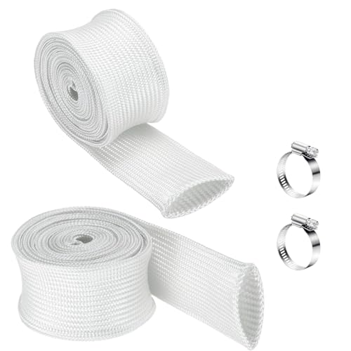XoeLLe 200cm Abgasschlauch 25mm Hitzebeständiger Schlauch mit 2 Clips Standheizung Auspuff Dieselheizung Zubehör Fiberglass Sleeving High TEMP für Notstromaggregat, Lufterhitzer, Standheizung