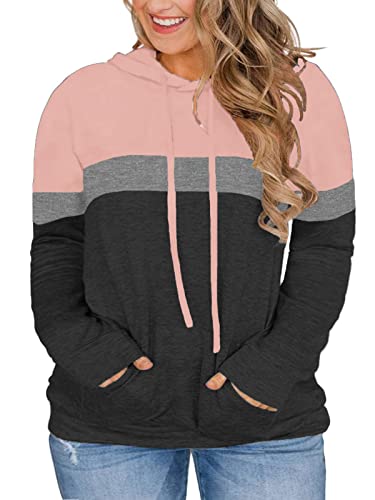 VISLILY 4X Hoodies for Women Plus Size Cute Sweatshirts with Kangaroo Pockets Pink 26W