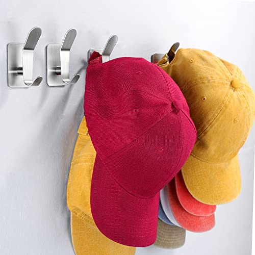Yigii Adhesive Hat Hooks For Wall (4-Pack) - Modern Sticky Wall Hat Rack For Baseball Caps Organize, No Drilling Hat Hangers Storage Hat In Closet/Door/Wall, Stainless Steel #TOP25