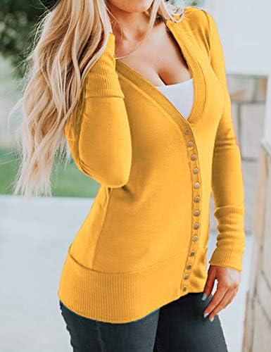 Traleubie Women's Long Sleeve V-Neck Button Down Knit Open Front Cardigan Sweater 2 Traleubie Women's Long Sleeve V-Neck Button Down Knit Open Front Cardigan Sweater