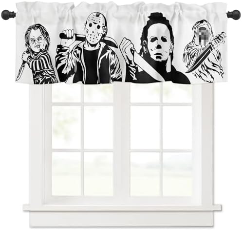 Horror Killers Window Valance for Halloween Decorations Supplies, Classic Scary Movie Characters Window Curtain for Kitchen Living Room Bedroom, Rod Pocket Window Treatment Short Curtain, 54″ x 18″