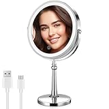 BRIGHTINWD 9' Large Lighted Makeup Mirror, 1X/10X Magnifying Mirror with Lights, 360 Rotate Touch Screen Vanity Light up Mirror with 3 Color Lights, Brightness Adjustable