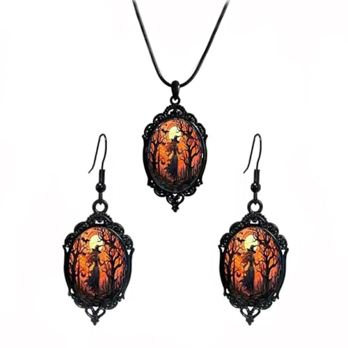 XFSRG Juego De Joyas Vintage Con Colgante Y Pendientes De Mujer Con Diseño De Bosque Misterioso Para Eventos Especiales (B)