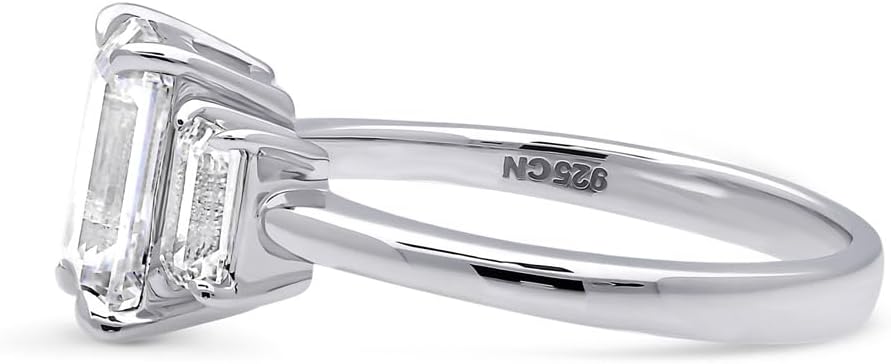 BERRICLE Sterling Silver 3-Stone Promise Wedding Engagement Rings for Her, 2.1 Carat Step Emerald Cut Cubic Zirconia CZ Ring - Image 3