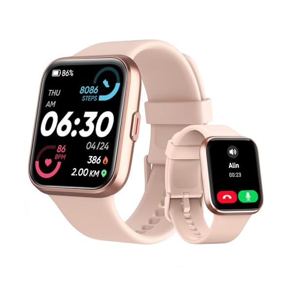Montre Connectée Femme, 1,85" Homme Smartwatch pour Samsung iPhone Android, Alexa intégrée 3ATM 100+ Modes Sportifs Moniteur de SpO2/Sommeil/Fréquence Cardiaque/Podometre/Calories Rose